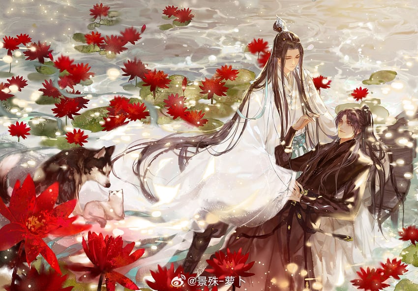 chu wanning and mo ran (erha he ta de bai mao shizun) drawn by jing_shu