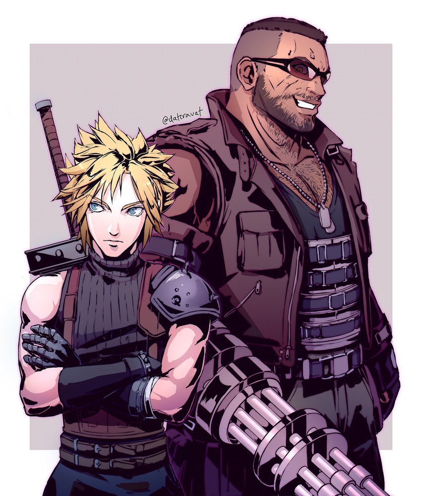 cloud strife and barret wallace (final fantasy and 2 more) drawn by datcravat
