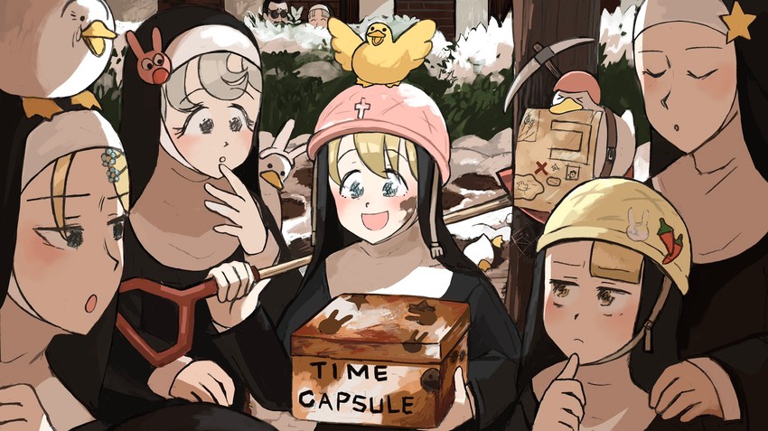 clumsy nun, spicy nun, strict nun, star nun, bunny nun, and 2 more (little nuns) drawn by diva_(hyxpk)