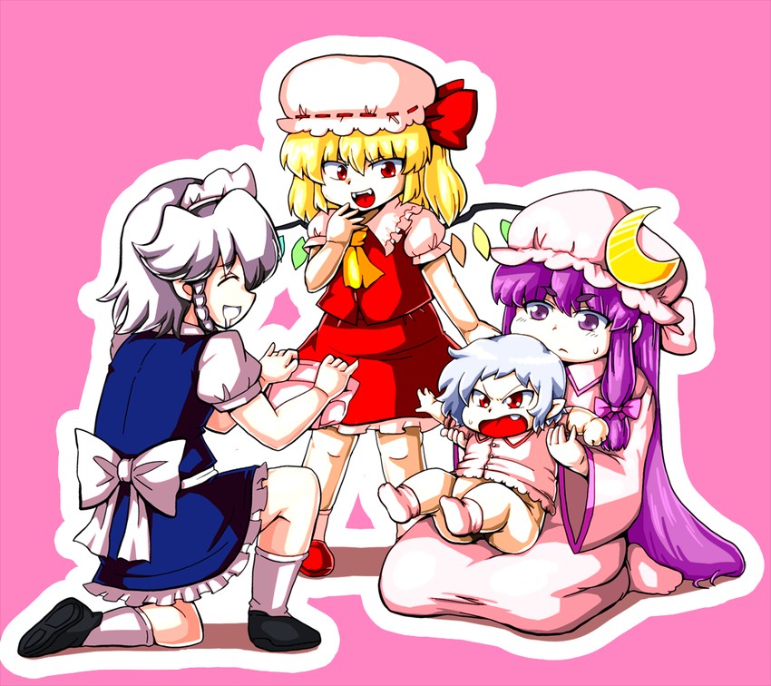 remilia scarlet, flandre scarlet, izayoi sakuya, and patchouli knowledge (touhou) drawn by nazotyu
