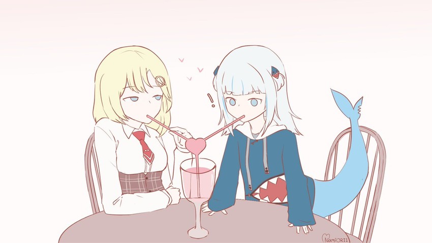 gawr gura and watson amelia (hololive and 1 more) drawn by namiorii