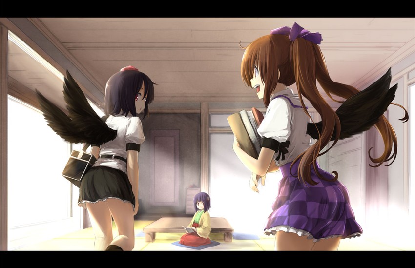 shameimaru aya, himekaidou hatate, and hieda no akyuu (touhou) drawn by lefthand