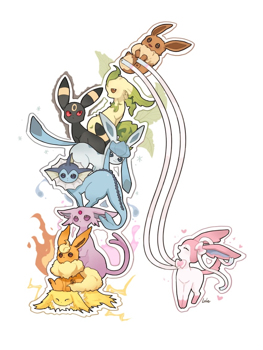 eevee, sylveon, umbreon, glaceon, vaporeon, and 4 more (pokemon) drawn by lole_pokemon