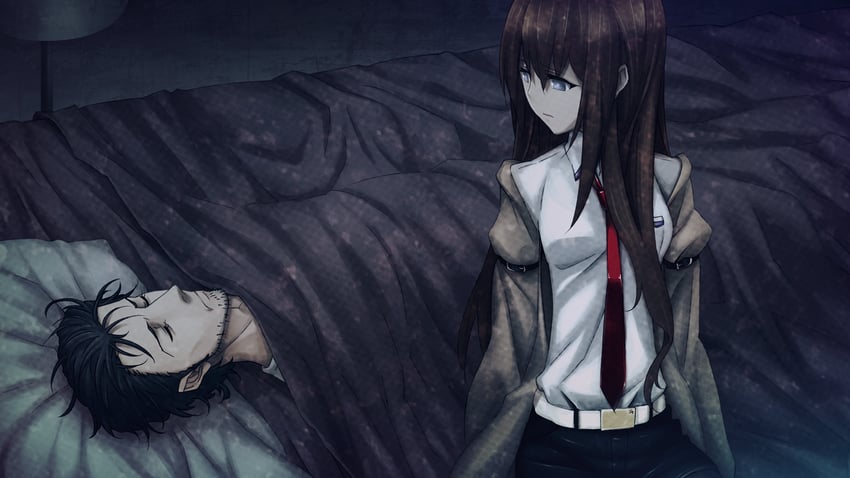 makise kurisu and okabe rintarou (steins;gate and 1 more) drawn by huke