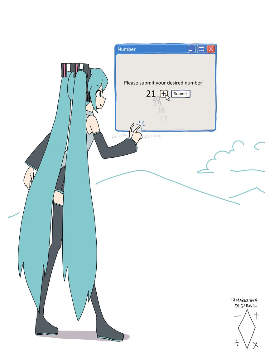 hatsune miku (vocaloid and 3 more) drawn by digiral