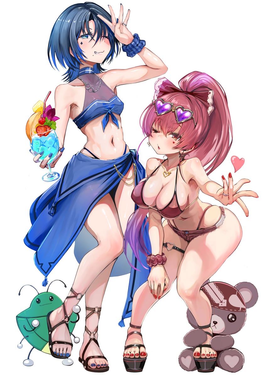 houshou marine and hiodoshi ao (hololive and 1 more) drawn by kajimakoto