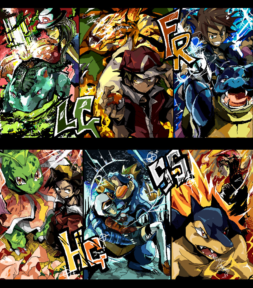red, ethan, blue oak, charizard, leaf, and 7 more (pokemon and 2 more)
