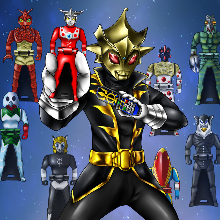 mephilas seijin, baltan seijin, guts seijin, ultraman leo, metron seijin, and 4 more (ultra series and 2 more) drawn by comar_(komaaru)
