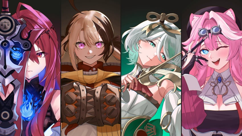 raora panthera, gigi murin, cecilia immergreen, and elizabeth rose bloodflame (hololive and 1 more) drawn by eipanguino