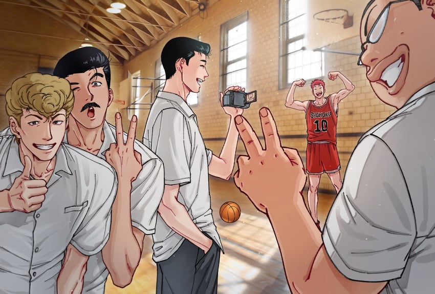sakuragi hanamichi, mito youhei, takamiya nozomi, ookusu yuuji, and noma chuuichirou (slam dunk) drawn by 168broccoli
