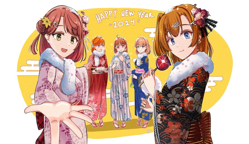 hinoshita kaho, kosaka honoka, takami chika, uehara ayumu, and shibuya kanon (love live! and 5 more) drawn by whin