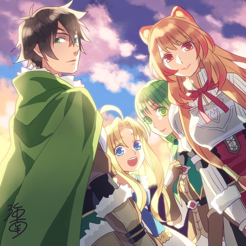 raphtalia, iwatani naofumi, filo, and rishia ivyred (tate no yuusha no nariagari) drawn by minami_seira
