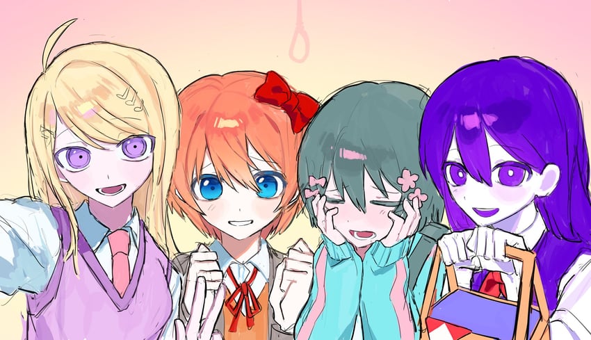 akamatsu kaede, mari, sayori, and kurari-chan (danganronpa and 5 more) drawn by waguwagu090908