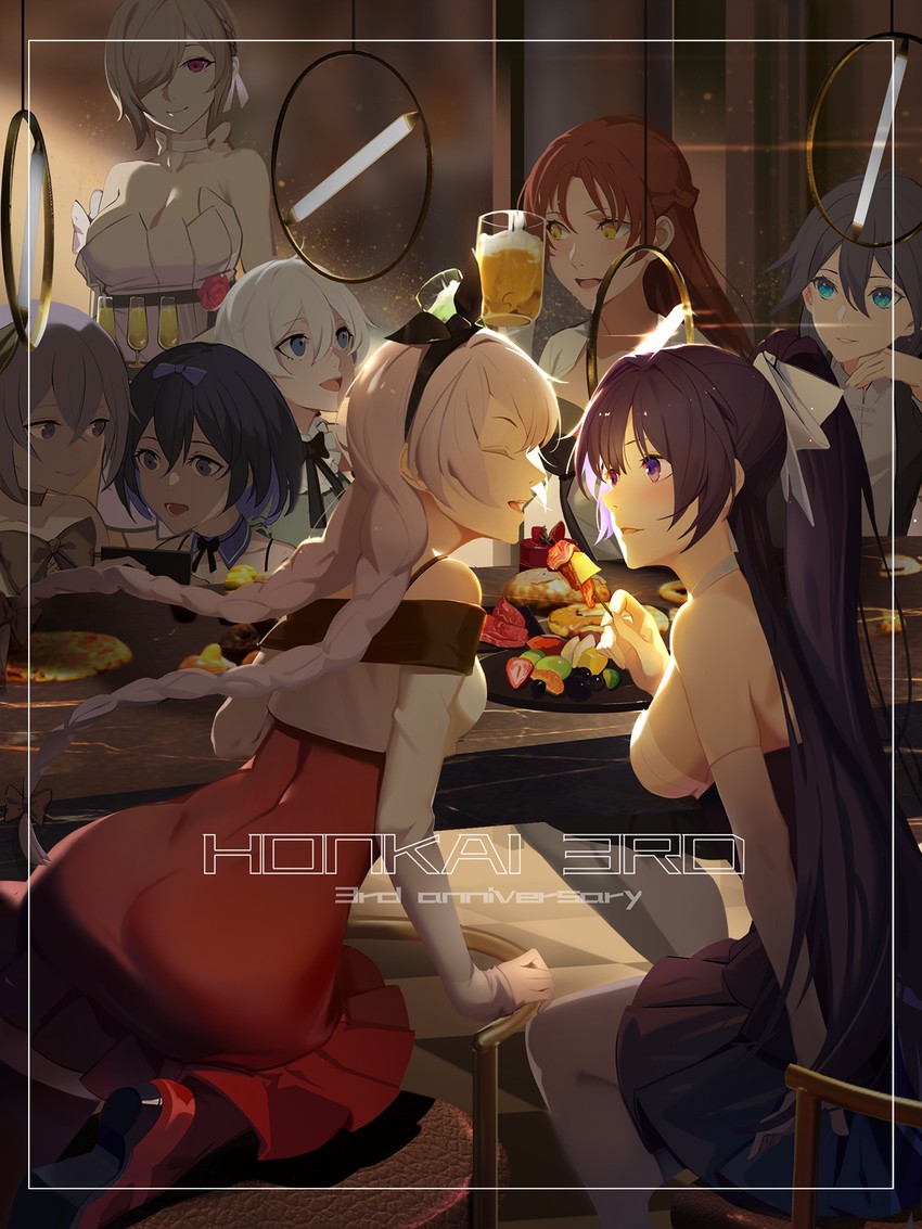 kiana kaslana, raiden mei, fu hua, bronya zaychik, seele vollerei, and 3 more (honkai and 1 more) drawn by jing_dian_da_mo_dao