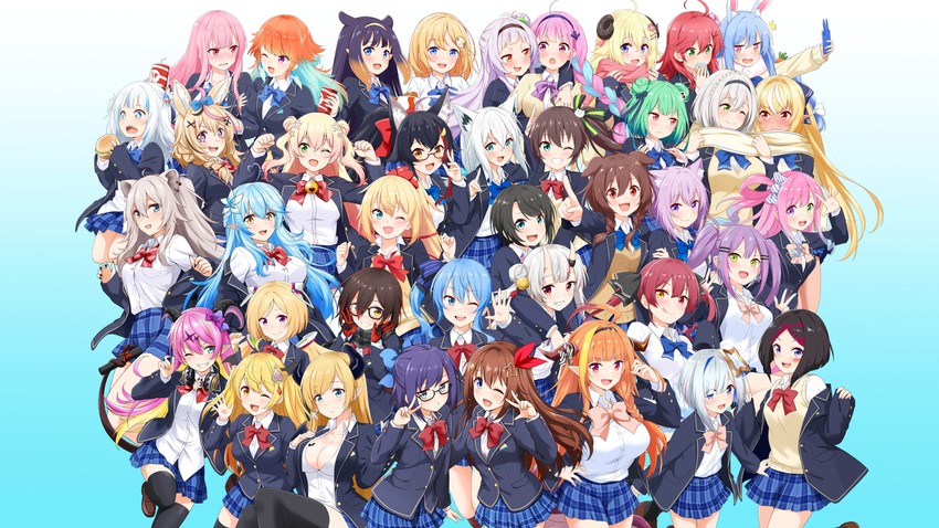 gawr gura, houshou marine, shirakami fubuki, hoshimachi suisei, mori calliope, and 34 more (hololive and 1 more) drawn by felutiahime