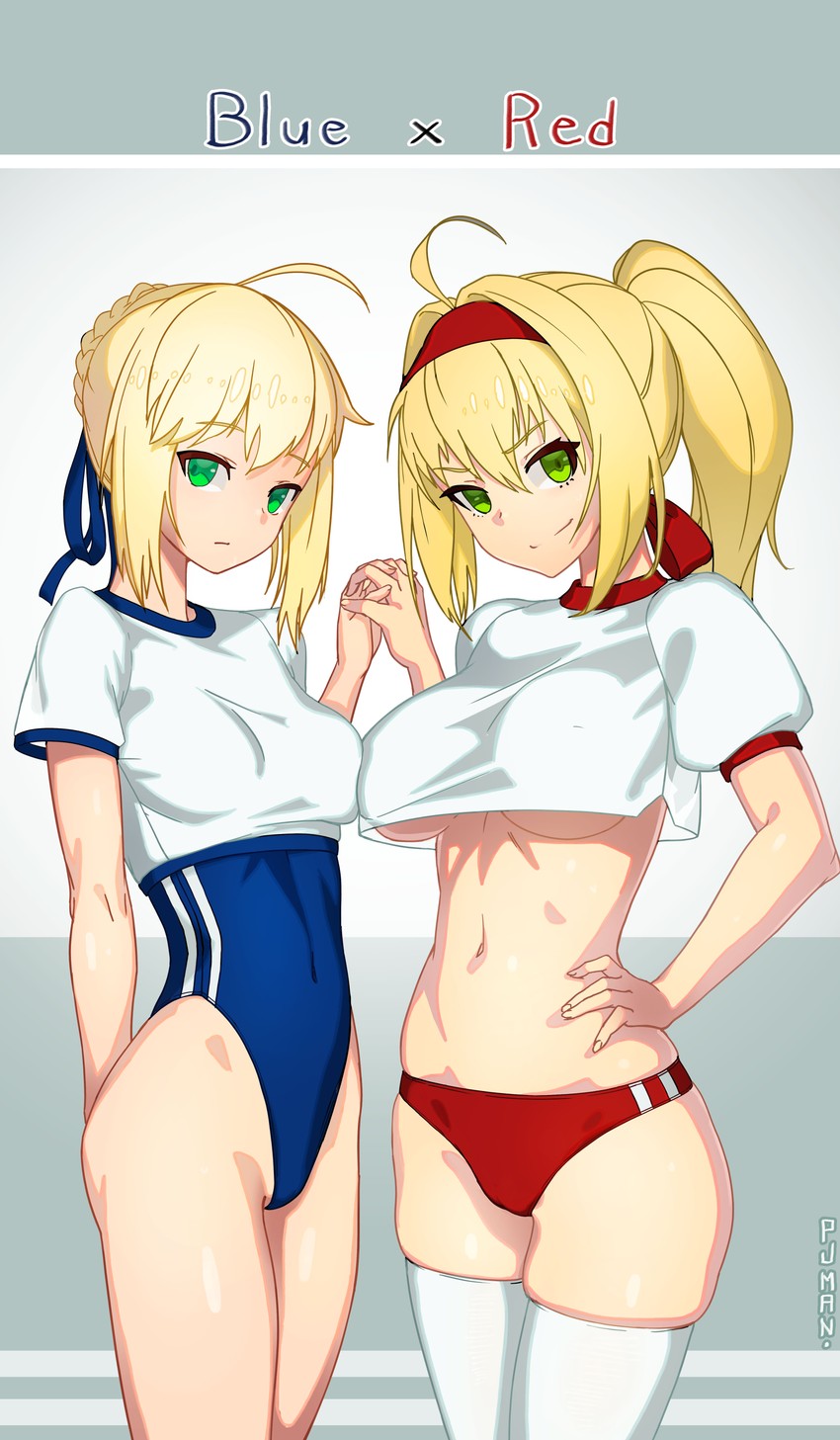 artoria pendragon, saber, and nero claudius (fate and 3 more) drawn by pjman