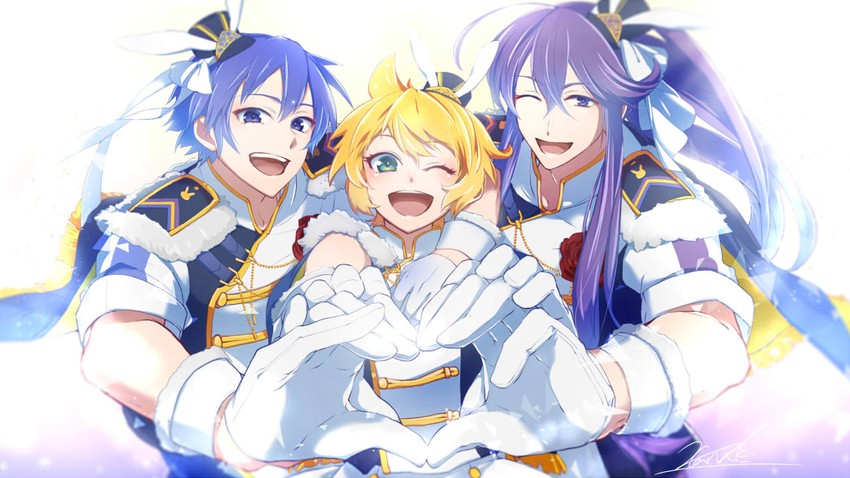 kagamine len, kaito, and kamui gakupo (vocaloid and 1 more) drawn by haru_aki