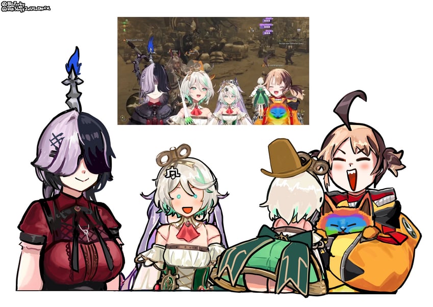 shiori novella, koseki bijou, gigi murin, and cecilia immergreen (hololive and 1 more) drawn by blaparky
