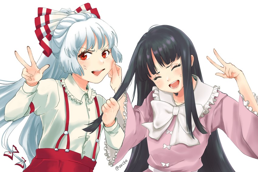 fujiwara no mokou and houraisan kaguya (touhou) drawn by korone_(4w3euio)