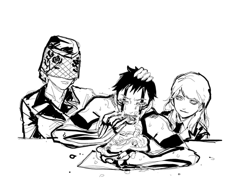 demi-fiend, lucifer, takao yuko, nitta isamu, and lady in black (shin megami tensei and 2 more) drawn by temple_paradise