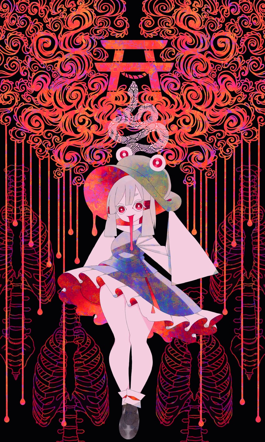 moriya suwako and pyonta (touhou) drawn by boku_(isizakitakasi)