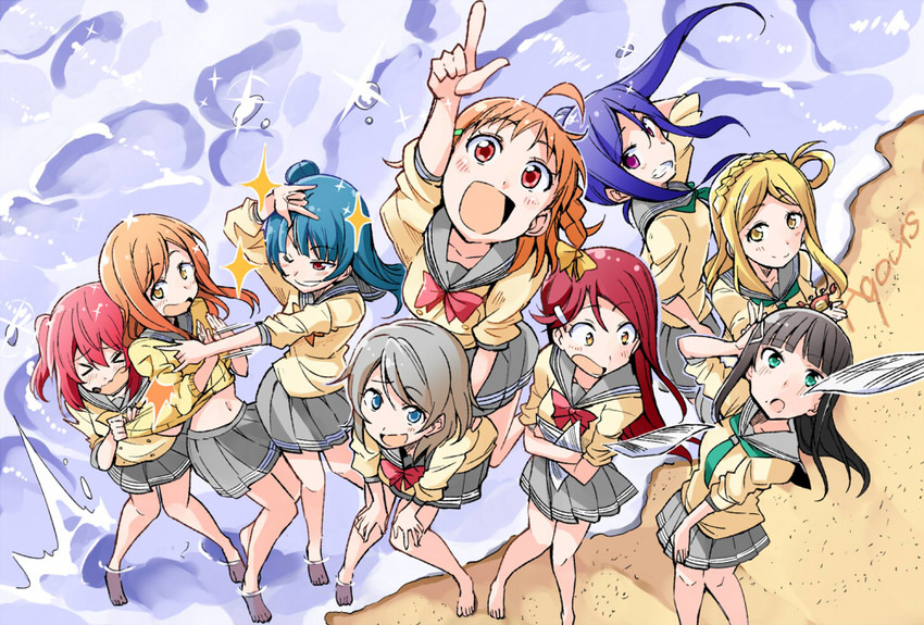 watanabe you, tsushima yoshiko, sakurauchi riko, takami chika, matsuura kanan, and 4 more (love live! and 1 more) drawn by bibi02
