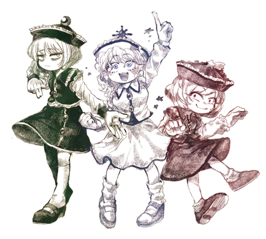 lunasa prismriver, merlin prismriver, and lyrica prismriver (touhou) drawn by syoumikigengire