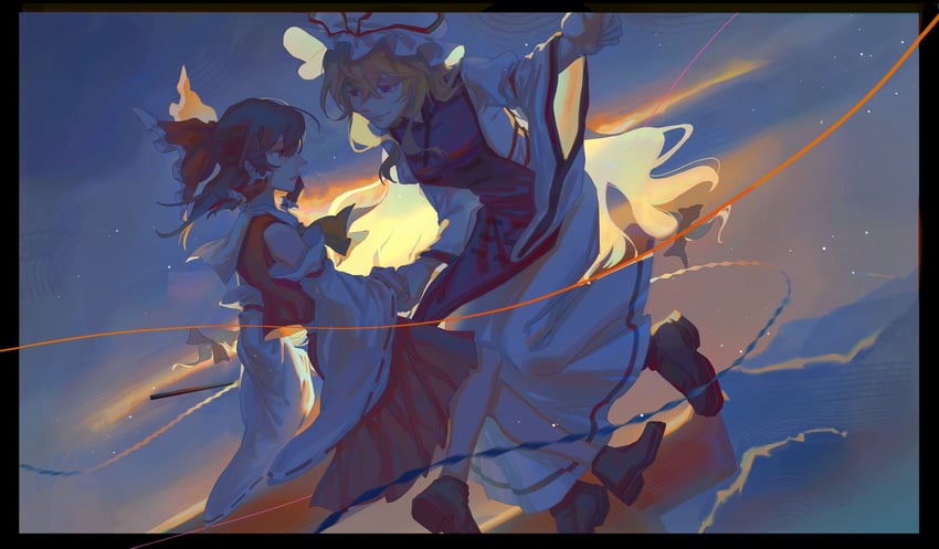 hakurei reimu and yakumo yukari (touhou) drawn by guru.zong