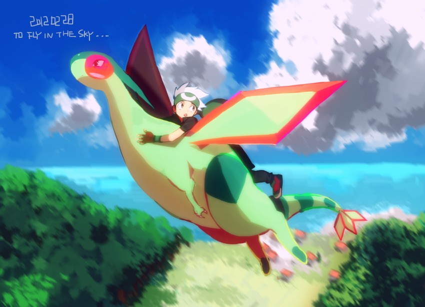 brendan and flygon (pokemon and 2 more) drawn by tetsu_(teppei)
