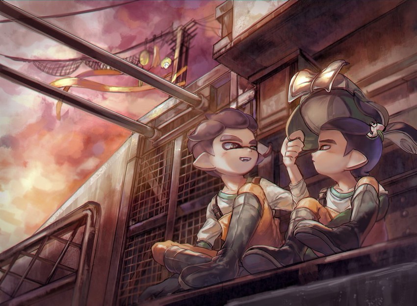 inkling player character and inkling boy (splatoon) drawn by myuu1995