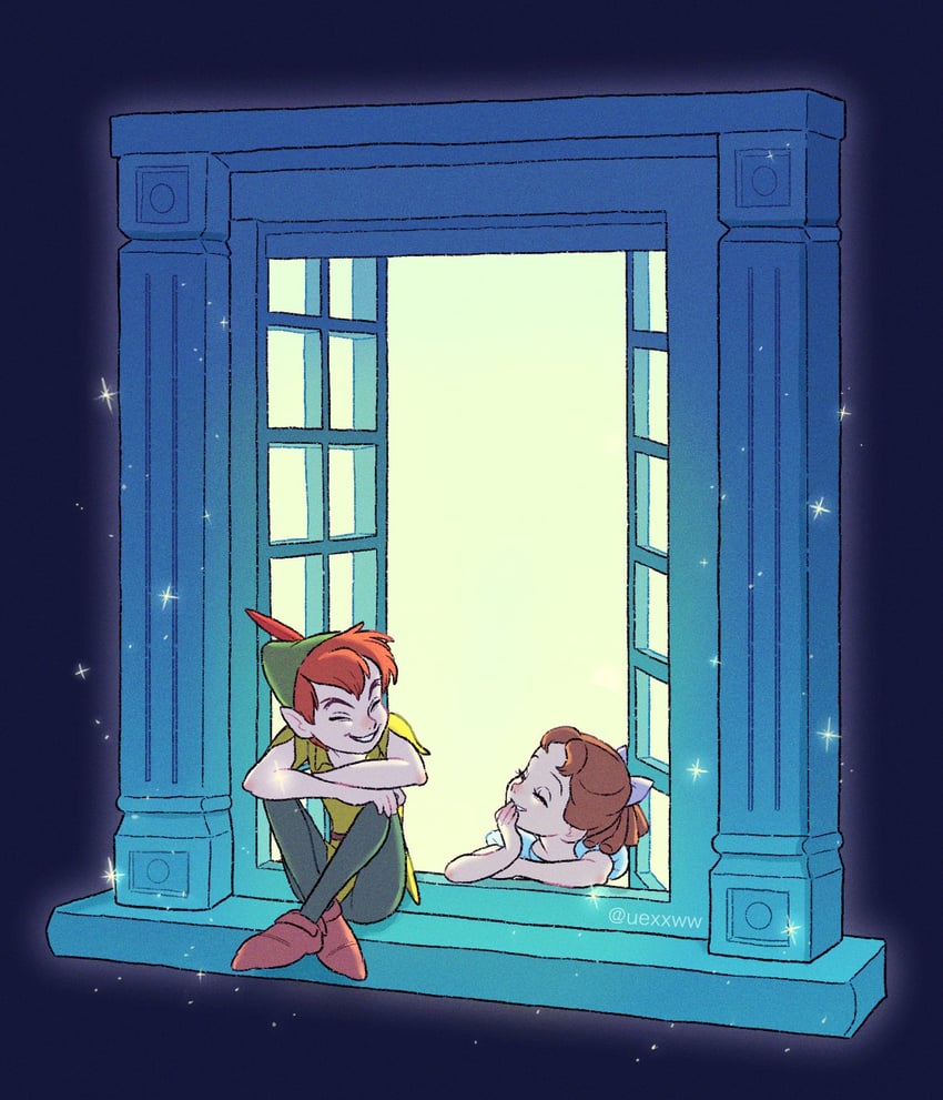 peter pan and wendy darling (walt disney's peter pan) drawn by kumao_(uexxww)