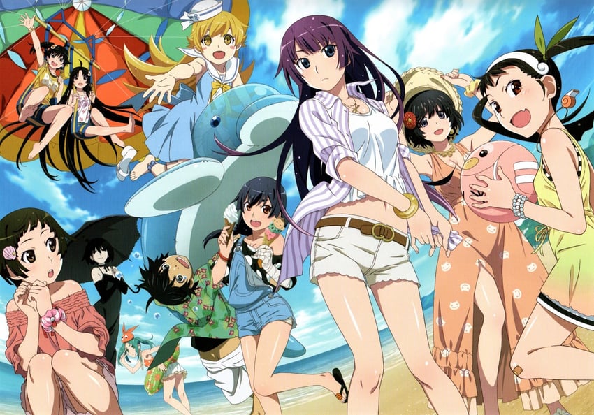 oshino shinobu, senjougahara hitagi, hanekawa tsubasa, sengoku nadeko, hachikuji mayoi, and 6 more (monogatari) drawn by watanabe_akio