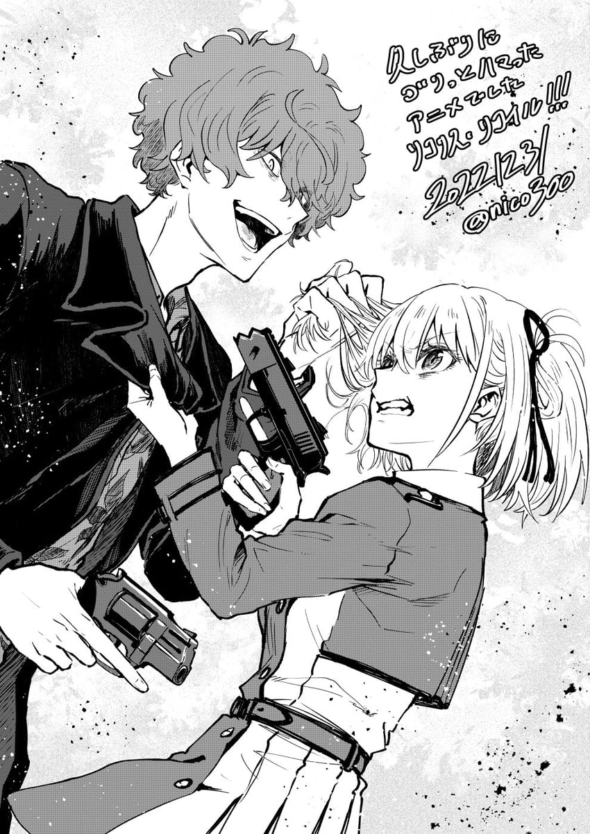 nishikigi chisato and majima (lycoris recoil) drawn by nico_(hero300)