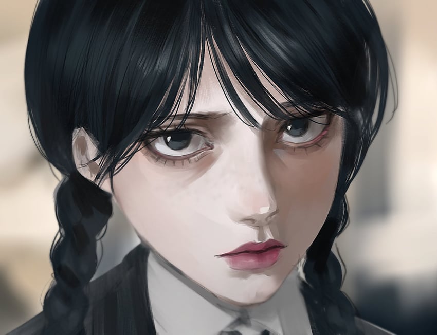 wednesday addams (addams family and 1 more) drawn by sira_julyspring