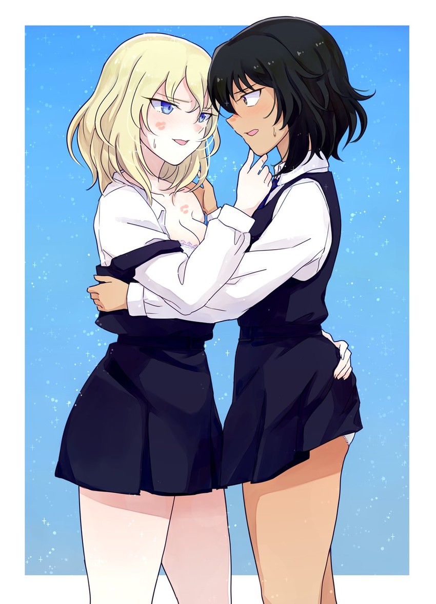 andou and oshida (girls und panzer) drawn by viscount_shishamo