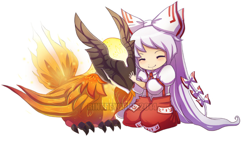 fujiwara no mokou and phoenix (touhou and 2 more) drawn by rintheyordle