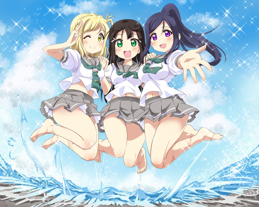 matsuura kanan, kurosawa dia, and ohara mari (love live! and 1 more) drawn by teio_(teiotei)