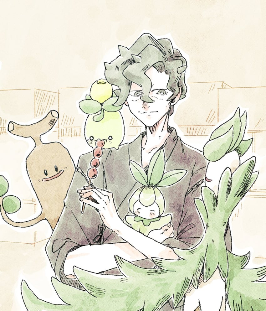 petilil, smoliv, sudowoodo, brassius, and arboliva (pokemon and 1 more) drawn by ii_ebidashi