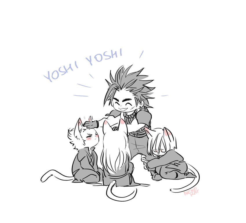 zack fair, kadaj, yazoo, and loz (final fantasy and 2 more) drawn by nekokat42