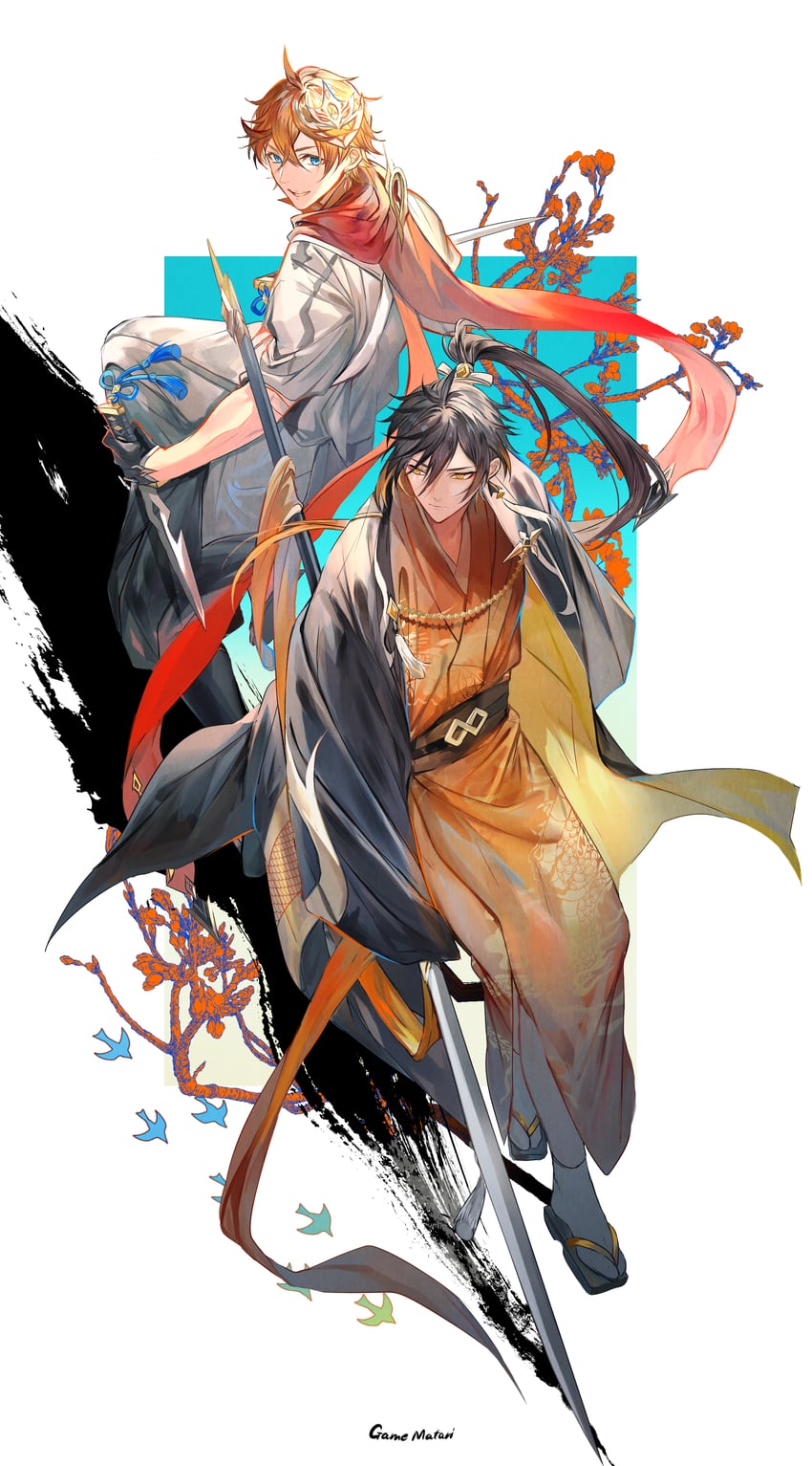 zhongli and tartaglia (genshin impact) drawn by border0715