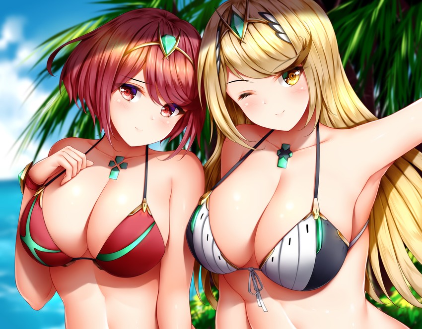 pyra and mythra (xenoblade chronicles and 1 more) drawn by wsman