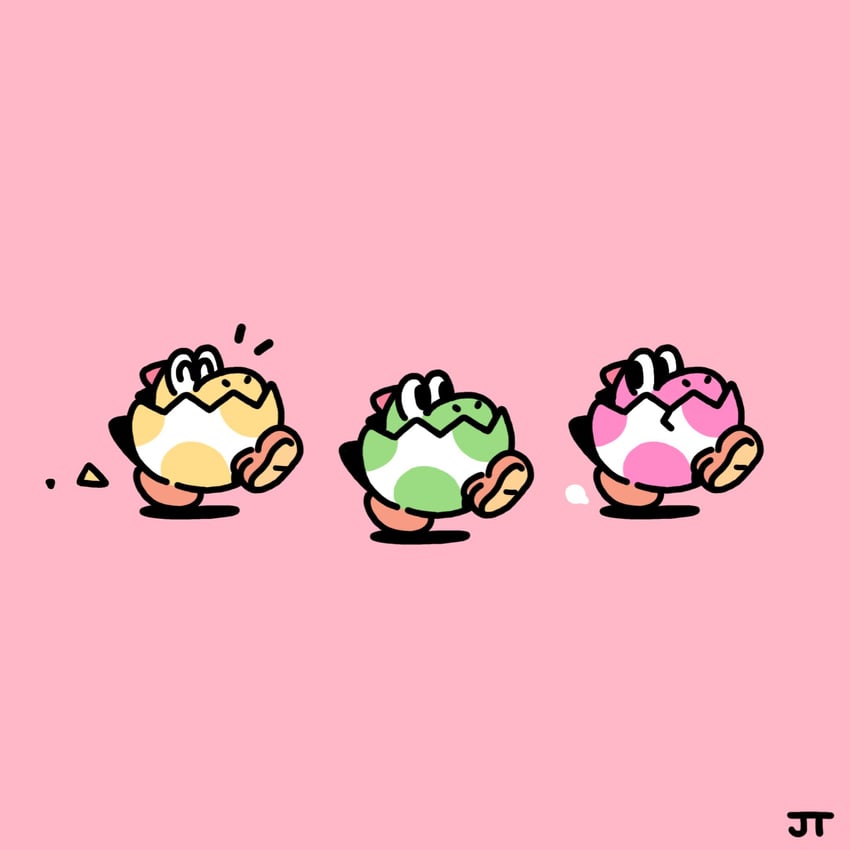 yoshi, yellow yoshi, and pink yoshi (mario) drawn by james_turner