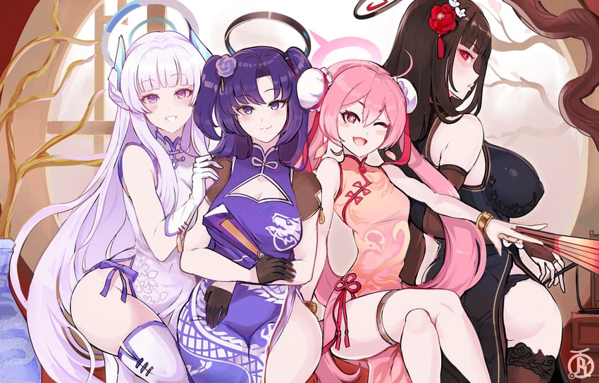 yuuka, rio, noa, and koyuki (blue archive) drawn by revolverwing