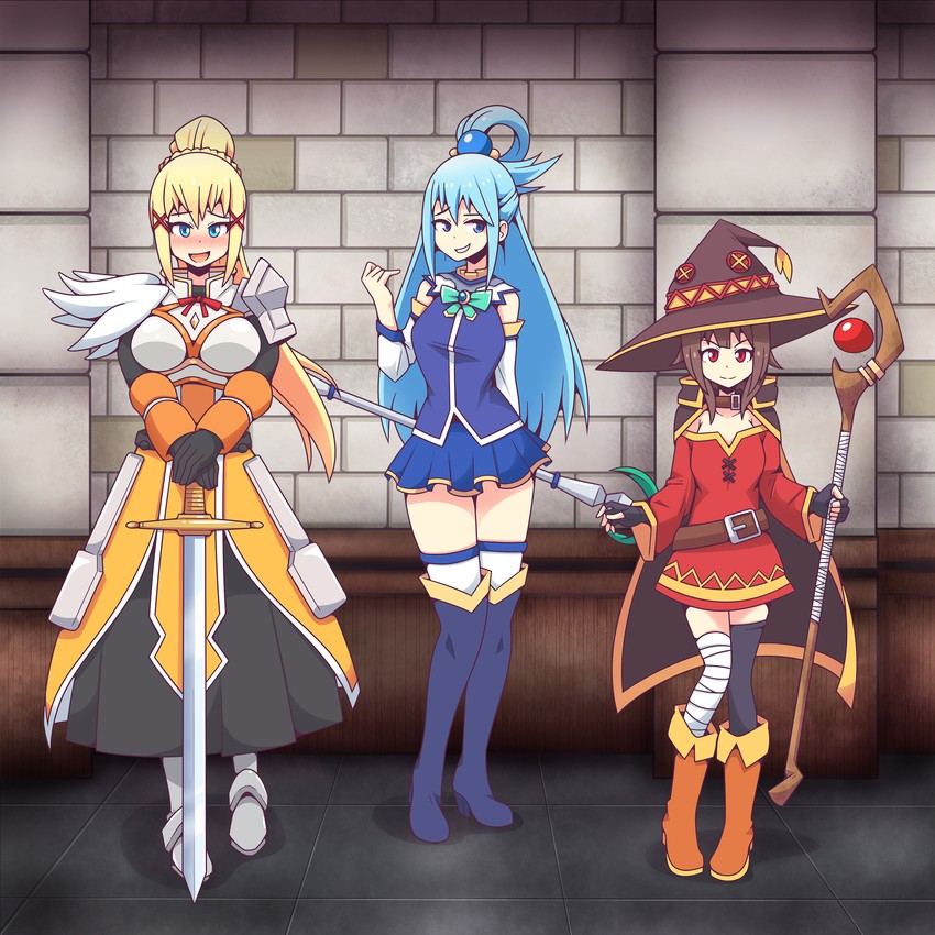 megumin, aqua, and darkness (kono subarashii sekai ni shukufuku wo!) drawn by ink_(inksgirls)