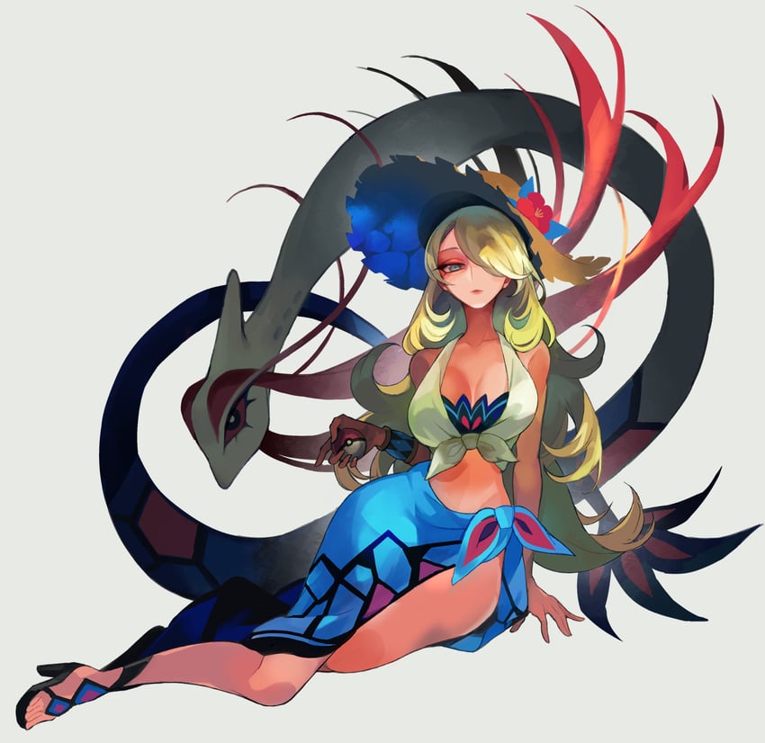 cynthia and milotic (pokemon and 1 more) drawn by yuzawa_risato
