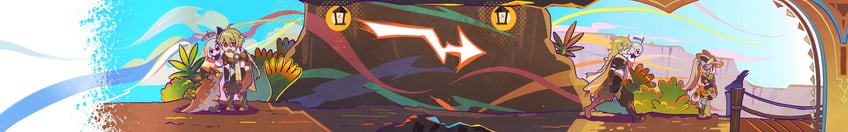 aether, paimon, kachina, tepetlisaurus, and little one (genshin impact) drawn by nakura_hakuto