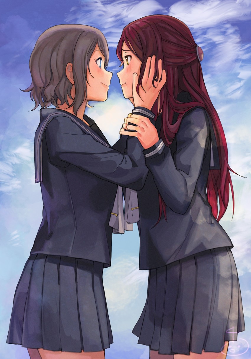 watanabe you and sakurauchi riko (love live! and 1 more) drawn by rebosado