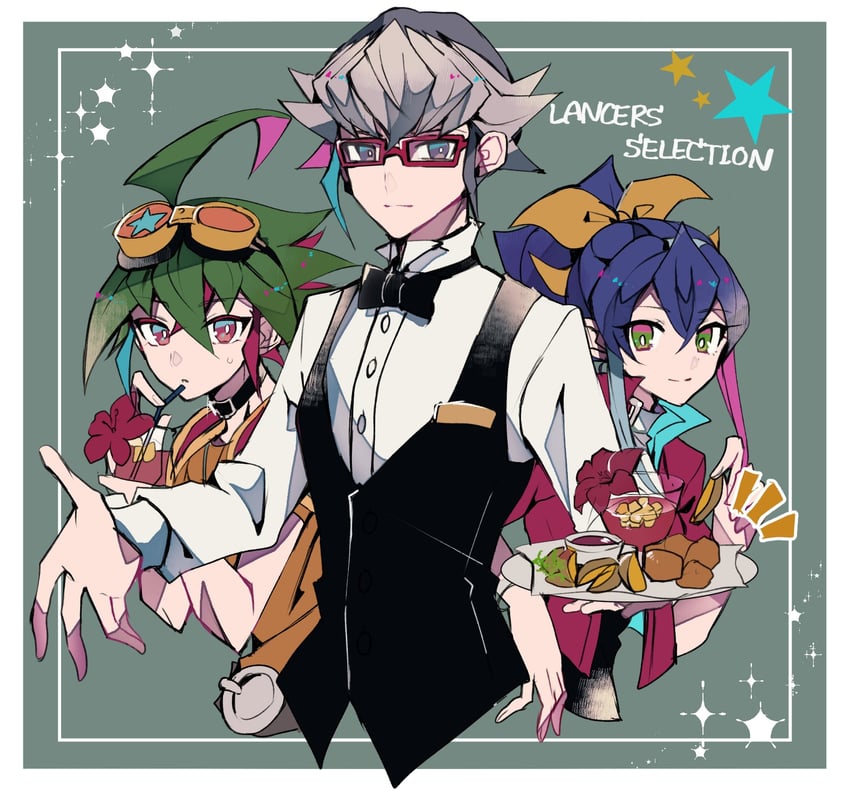 sakaki yuya, serena, and akaba reiji (yu-gi-oh! and 1 more) drawn by teketeke_(tasutekete)