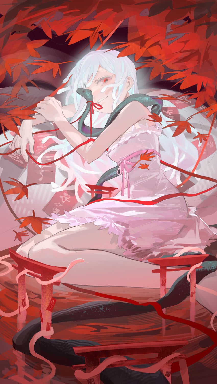 sengoku nadeko, god nadeko, and kuchinawa (monogatari) drawn by omurice_(304975636)