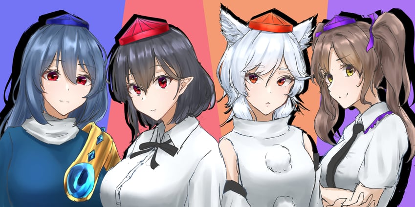 shameimaru aya, inubashiri momiji, himekaidou hatate, and iizunamaru megumu (touhou) drawn by shushan